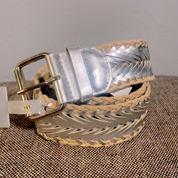 New York & Co. silver and tan braided belt, size M/L, NWT. - Picture 2 of 12